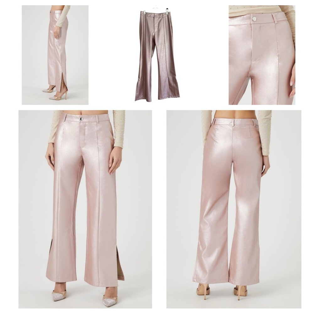 2/$10 SALE NEW Metallic Faux Leather Wide-Leg Pants Forever 21 Pink NWT